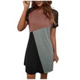 thumbnail image 2 of Jusqu'à 65 % de Rabais! Robes d'Été Mode pour Femmes 2024 Grande Taille Loisirs Dentelle Manches Courtes Col Rond Couleurs Contrastantes Robes, 2 of 6
