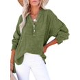thumbnail image 2 of Womens Casual Button V Neck Long Sleeve Shirts Oversized Solid Blouses Tops Green M, 2 of 7