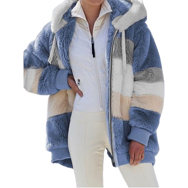 Innerwin Veste à Manches Longues pour Femmes Manteau d'Hiver Chaud Patchwork avec Poches Extérieur Bleu TTG