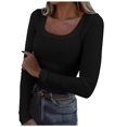 thumbnail image 1 of WEIYLL Ladies Summer Tops U Neck Lace Long Sleeve Loose Solid Black Top Sizes L, 1 of 5
