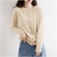 thumbnail image 5 of Womens Lightweight Knit Cardigan Long Sleeve Button Down Cardigans Sweater Fall Soft Crew Neck Shrugs Tops Beige, L, 5 of 5
