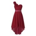thumbnail image 1 of RUNQHUI Robe à une Épaule pour Enfants Filles en Chiffon Demoiselle d'Honneur Robe Haute Basse Robe de Soirée Formelle Bourgogne 16, 1 of 6