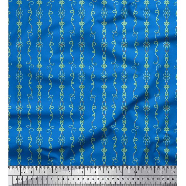 Soimoi Blue Rayon Crepe Fabric Tendril & Abstract Print Fabric by the Yard 46 Inch Wide