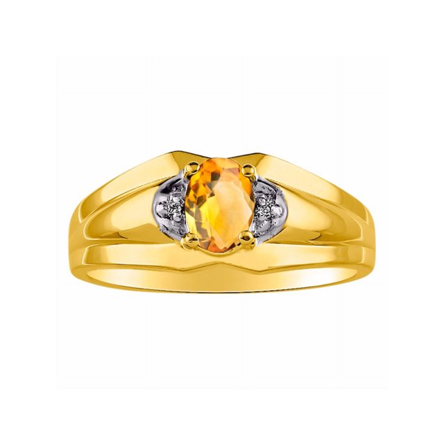 RYLOS Mens Rings 14K Yellow Gold Classic Design 7X5MM Oval Gemstone & Diamond Citrine November Birthstone Ring Size 13