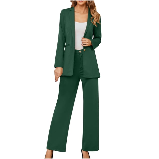 Timegard 2 Piece Suits Set for Women Button V Neck Jackets with Pockets Business Office Wide Leg Pant Blazer Outfits