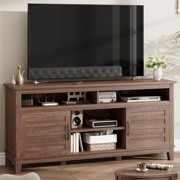 TV Stand for 63 in, Entertainment Center with Adjustable Shelves, Farmhouse TV Stand with Cabinet Doors,for Living Room, Bedroom (Brown, 63)