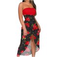 thumbnail image 1 of Womens Summer Print Strapless Long Dress Beach Split Dress Party Club Dress, 1 of 5