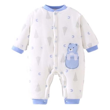 WRKEKC Barboteuse Rembourrée pour Bébé Imprimé Détail de Poche Tissu Respirant Coutures Contrastantes Col Ras du Cou Boutons-Pression Blocs de Couleur Épaissie Chaude Ajustée Automne Hiver pour Garçons et Filles de 0 à 24 Mois