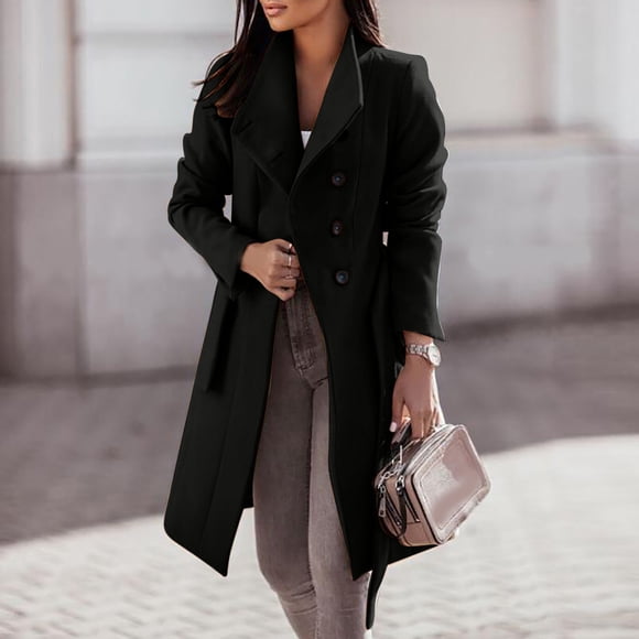 EGNMCR Womens Plaid Shacket Jacket, Long Sleeve Button Down Fleece Hooded Jackets, Warm Coat Womens And Winter Lapel Woolen Cloth Coat Trench Jacket Long Overcoat Outwear Women Coat