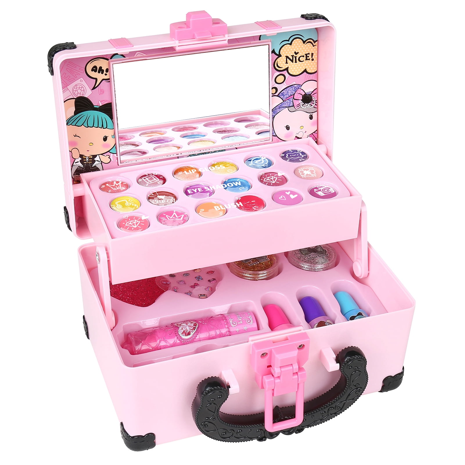 Girls Makeup Kit Kids Make Up Set Real Cosmetics Play Set with Travel Cosmetic Case