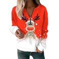 thumbnail image 1 of Innerwin Pull de Noël pour Femmes, Col en V, Décontracté, Rouge L, 1 of 2