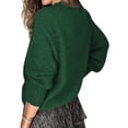 thumbnail image 5 of WUANDIXFA Womens Sweaters Spring 2025 Women Solid Color V Neck Lace Stitching Buttons Long Sleeves Sweater Dark Green,2XL, 5 of 5