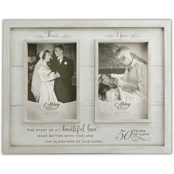 Then & Now 50th Anniversary Photo Frame, Wedding, Engagement, & Vow Renewal Couples Gift, Wooden Picture Frames with Sentimental Quote, 12-Inch x 9.5-Inch, Rustic Woodgrain, by Abbey & CA Gift