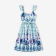 thumbnail image 2 of PatPat Family Matching Light Blue Tee and Flowy Floral Shirred Back Belted Strap Dress, 2 of 4