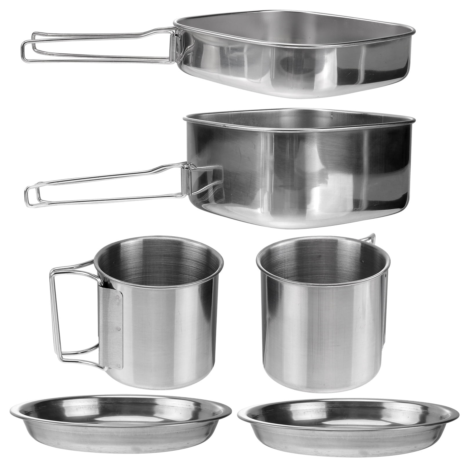 FESTFENDS Stainless Steel Picnic Set Outdoor Cookware Pot Frying Pan Plates Cups Foldable Handle