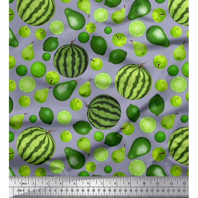Soimoi Rayon Fabric Pear,Lemon & Watermelon Fruits Print Fabric by The Yard 42 Inch Wide