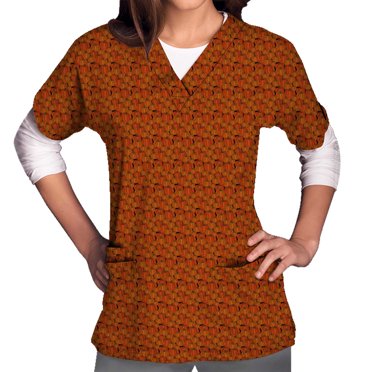 TIMIFIS Sarraus pour Femmes Hauts d'Halloween Squelette Citrouille Hauts Blouse Imprimé Fantôme Uniformes et Sarraus pour Femmes Infirmière Tenue de Travail Extensible T-Shirts Décontractés de Fête Blouse Hauts de Sarraus avec Poches-Multicolore