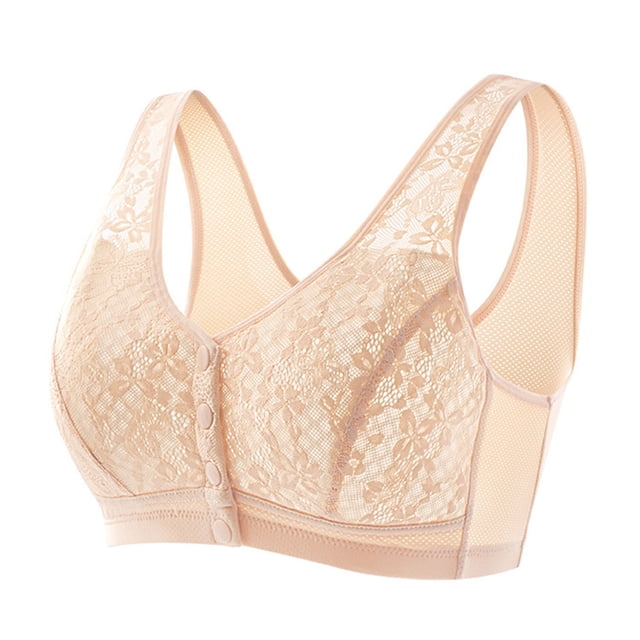 Bocqde Women's Front Button Closure Bralettes Sexy Solid Soft Support Full Coverage Bras Embroidery Thin Style Breathable Wire-Free Underwear Daily Bras