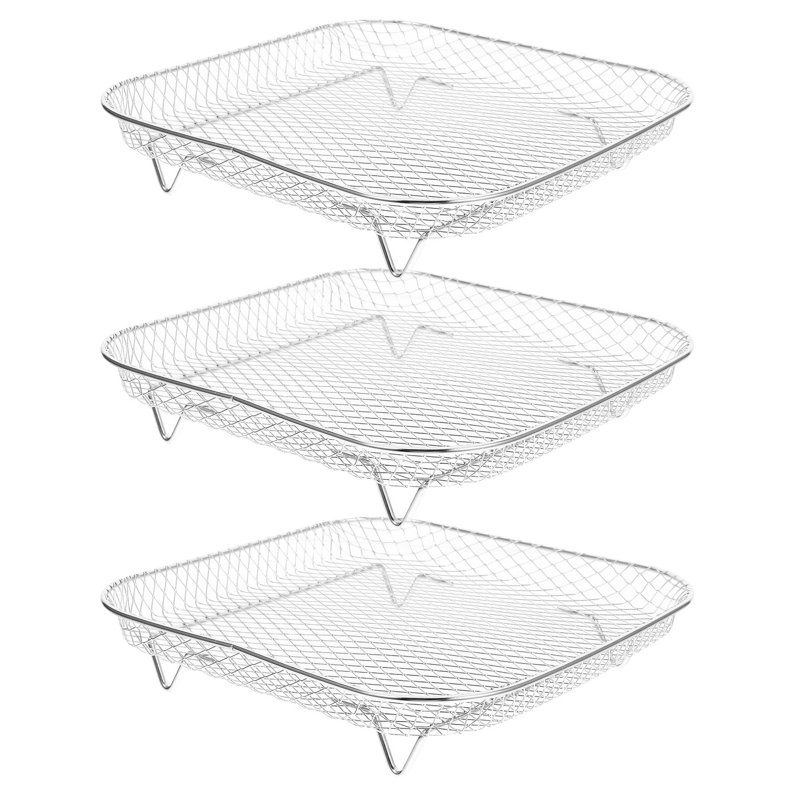 OUNONA 3Pcs Stainless Steel Air Fryer Basket Rack for Baking Steaming and Grilling