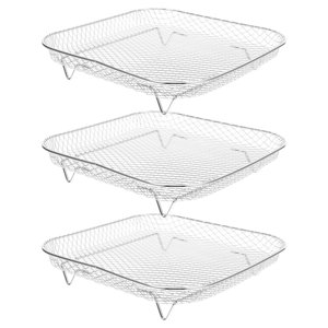 OUNONA 3Pcs Stainless Steel Air Fryer Basket Rack for Baking Steaming and Grilling