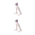 thumbnail image 2 of QualitChoice 1 Paire de Chaussettes Hautes pour Femmes 52 cm Style Preppy Antidérapantes pour Fête Cosplay Bleu Rouge Rayé 2Set, 2 of 6