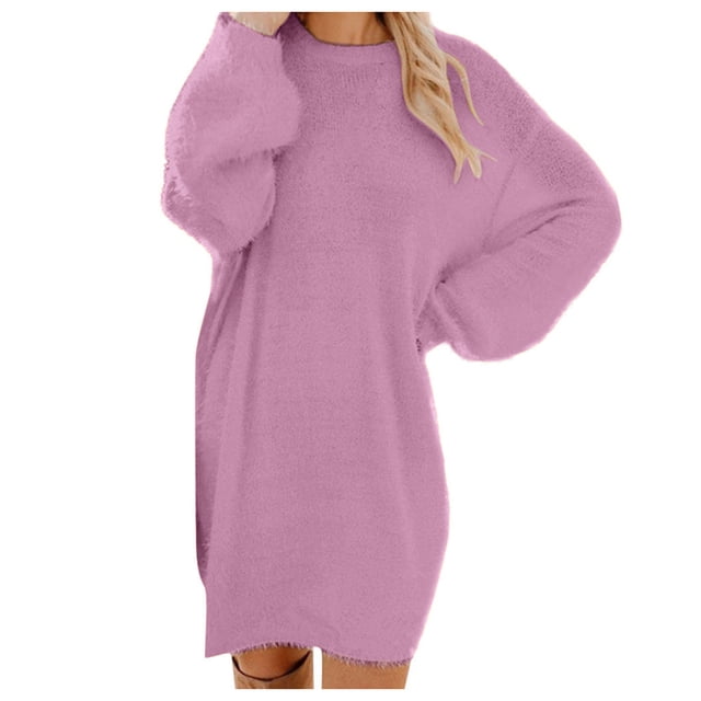 2025 Robe Chandail pour Femmes Femmes Robe Chandail d'Hiver Robes en Tricot pour Femmes 224 Col Roulé Chaud Manches Longues Robe d'Hiver pour Femmes avec Poche