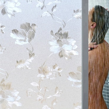TopLLC Window Privacy Film, Bathroom Frosted Glass Static Cling Window Sticker, UV-Blocking Adhesive-Free Removable Vinyl Covering Floral Pattern Decorative Window Clings for Home Office Bathroom