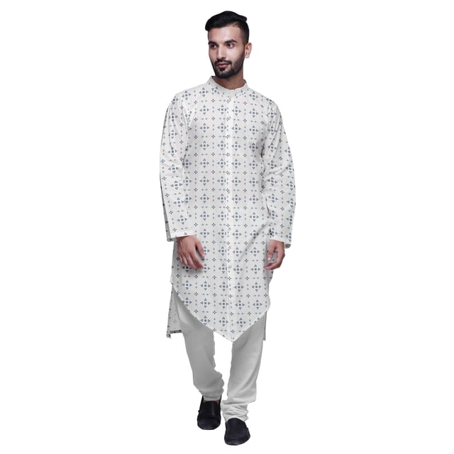 Atasi Button Down Asymmetric Printed Long Sleeve Rayon Kurta Pyjama Set