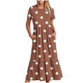 thumbnail image 1 of Tumotour Robe d'Été pour Femmes, Imprimée, Ample, Décontractée, à Manches Courtes, Col Ras du Cou, Ligne A, Évasée, Fluide, à Étages, Chemise, Maxi, Plage, Longue, 2025, Tenues Tendance avec Poches, 1 of 4