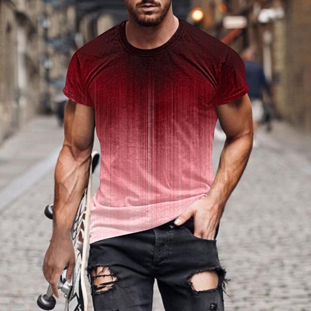 Qertyioot Hommes Imprimer Manches Courtes Col Rond T-shirt Casual Mode Manches Courtes Dégagement