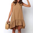 thumbnail image 3 of facefd Women Dress Sleeveless Dot Vest Ruffled Round Ruffled Round Neck Loose Dress Khaki L, 3 of 6