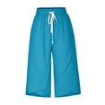 thumbnail image 4 of Jsaierl Capris en Coton et Lin pour Femmes avec Taille Élastique à Cordon, Uni, 4 of 6