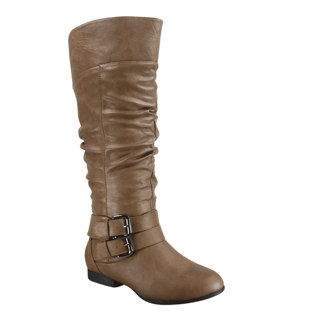 Bottes Cavalières à Fermeture Éclair pour Femmes, Hauteur Genou, Décontractées, Talon Plat Bas, Bottes d'Hiver, Chaussures (Cognac, 8)