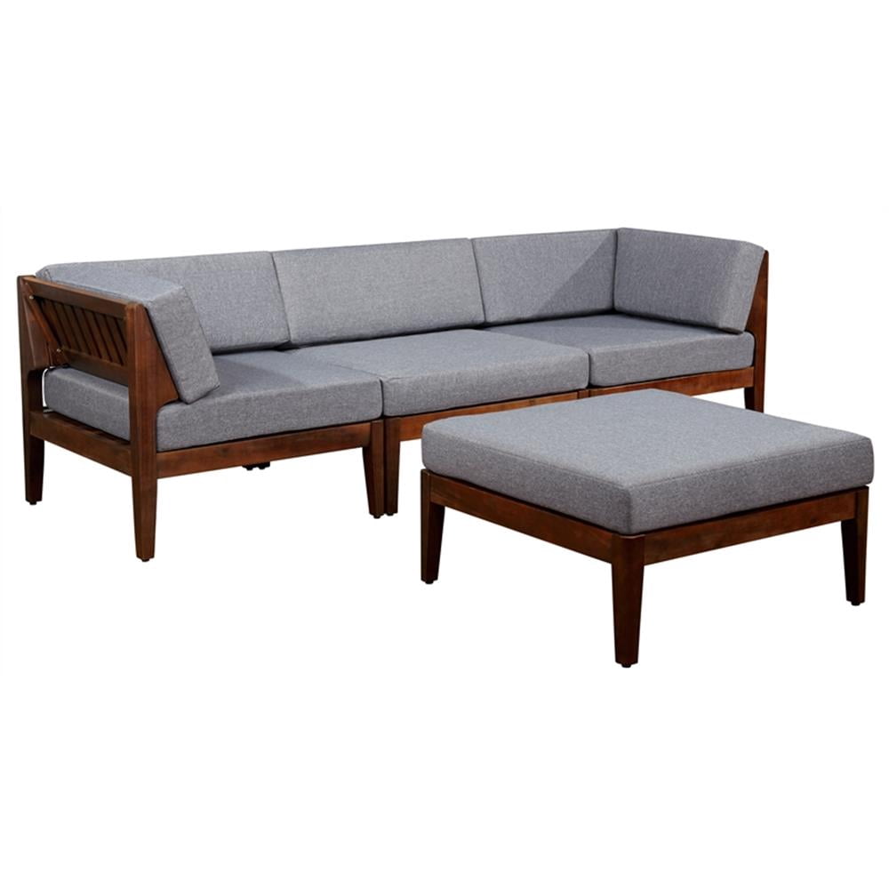 Linon Ensemble de 4 Pcs pour l'Extérieur en Bois d'Acacia Morningside avec Coussins Gris en Noyer