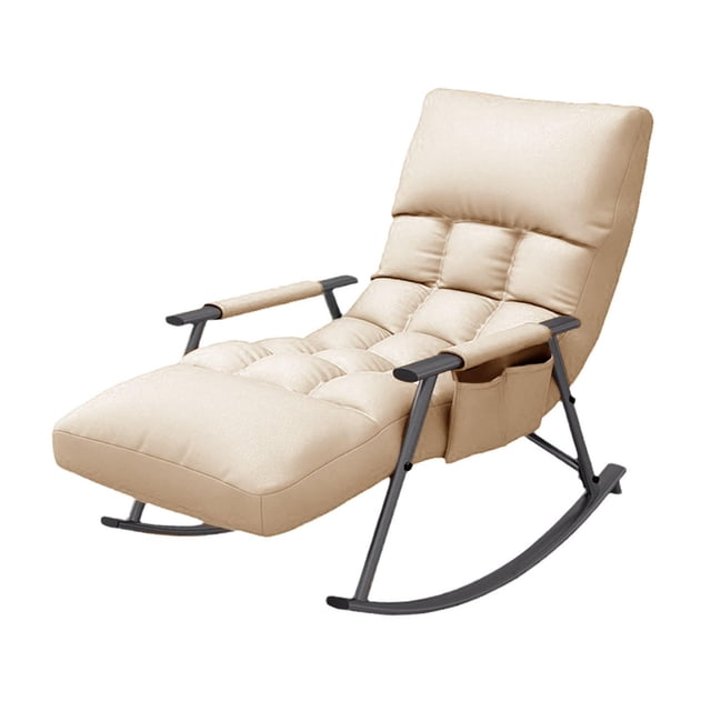 simhoa Rocking Chair Adjustable Backrest Casual Armchair for Bedroom Camping Office Beige