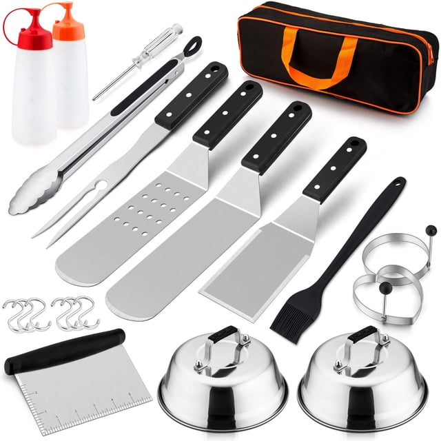 Ensemble d'Accessoires pour Plaque de Cuisson de 14, Ensemble d'Outils pour Plaque de Cuisson en Acier Inoxydable HaSteeL avec Sac de Transport, Spatules en Métal Robustes, Dom Fondant