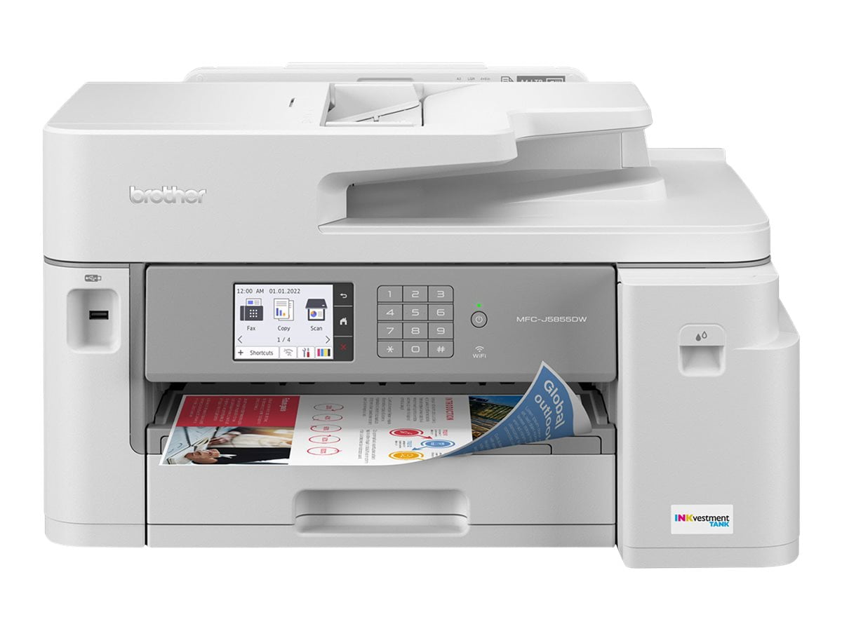 Imprimante multifonction Brother MFC-J5855DW - couleur - jet d'encre - Legal (8,5 po x 14 po) (original) - Ledger (média) - jusqu'à 25 ppm (copie) - jusqu'à 30 ppm (impression) - 350 feuilles - 33,6 Kbps - USB 2.0, LAN, Wi-Fi(n), hôte USB