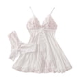 thumbnail image 1 of Fiaer , Ensembles de Nuisette à Volants à Col en V Profond Ouvert à l'Avant pour Femmes, Robe de Lingerie en Dentelle en Maille Transparente avec String 2 Pcs, Grande Taille Tendance à Bretelles Spaghetti Nuisette Tenue de Nuit Blanc P, 1 of 3