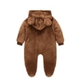 thumbnail image 3 of AherBiu Infant Rompers Fleece Hooded Jumpsuits Zip up Bodysuits Fall Winter Solid Color Warm Fuzzy Newborn Baby Clothes Sets, 3 of 3