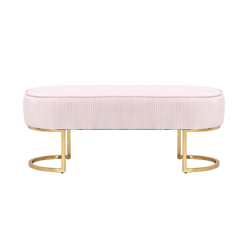 Banc Hernond rembourré en velours rose élégant avec pieds dorés polis – un accent luxueux et chic pour les intérieurs modernes