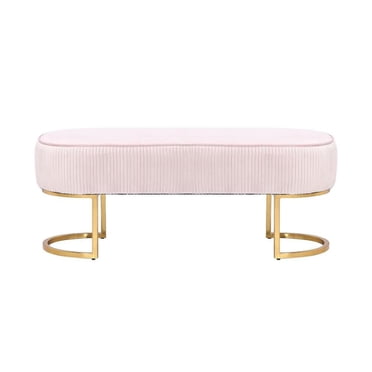 Banc Hernond rembourré en velours rose élégant avec pieds dorés polis – un accent luxueux et chic pour les intérieurs modernes
