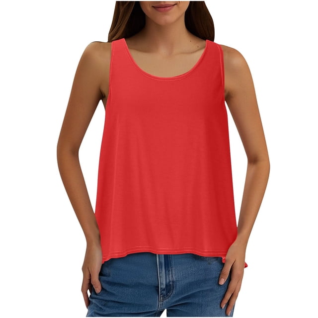 Dealovy Camisoles pour Femmes Col Ras du Cou Sans Manches Dos Ouvert Hauts de Sortie Blouses Amples Ajustées Camisole
