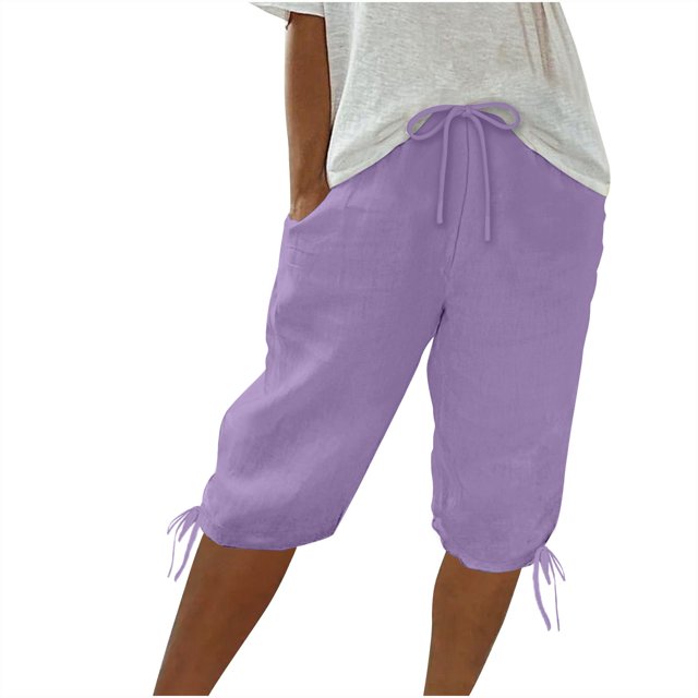 Timegard Womens Shorts Elastic High Waist Bottom Drawstring Shorts Summer Casual Solid Color Shorts
