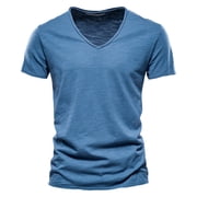 Ketyyh-chn99 T-shirt homme couleur solide Tee manches courtes quotidien chemises Casual Beach T-Shirts bleu,L
