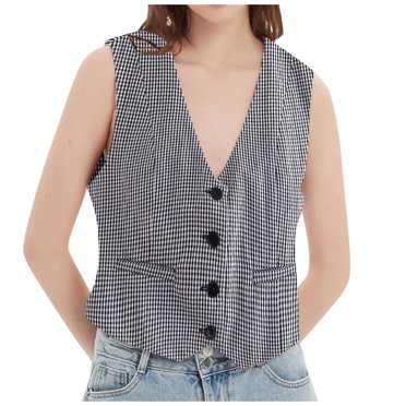 TJAZFJPA Womens Vest Top Trendy Fall Long Women's Cropped Suit Vest Dressy V Neck Button Down Jacket Oversized Vests for Women 2024 Winter Vest for Women Plus Size