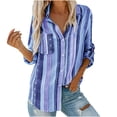 thumbnail image 1 of Cameland Blouses Mode pour Femmes Col en V Rayé Manches Retroussables avec Poche Chemise Ample, 1 of 6