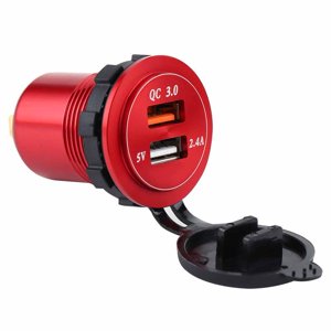 Adaptateur de chargeur de voiture Chargeur de véhicule avec chargeur de voiture Voltmètre Usb rapide étanche double USB3.0 QC Chargeur rapide avec voltmètre pour DC Bateau de voiture mobile rouge Shell