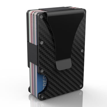 AISEELY Minimalist Wallet for Men or Women Carbon Fiber - RFID Blocking Credit Card Holders Small Metal Wallet Organizer- Money Clip Slim Front Pocket Gift for Husband Dad Wife(Black)