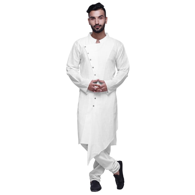 Atasi Cotton Satin Angrakha Style Long SleeveKurtaFor Men Solid DesignerKurta