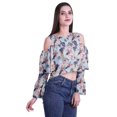 thumbnail image 3 of Moomaya Button Front Cold Shoulder Top Printed  Casual Loose Blouse Short Top, 3 of 4